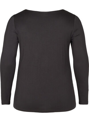 Long sleeve viscose blouse with V-neck and wrinkle, Black, Packshot image number 1