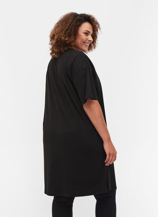 T-shirt dress in cotton with print details, Black w. Black, Model image number 1