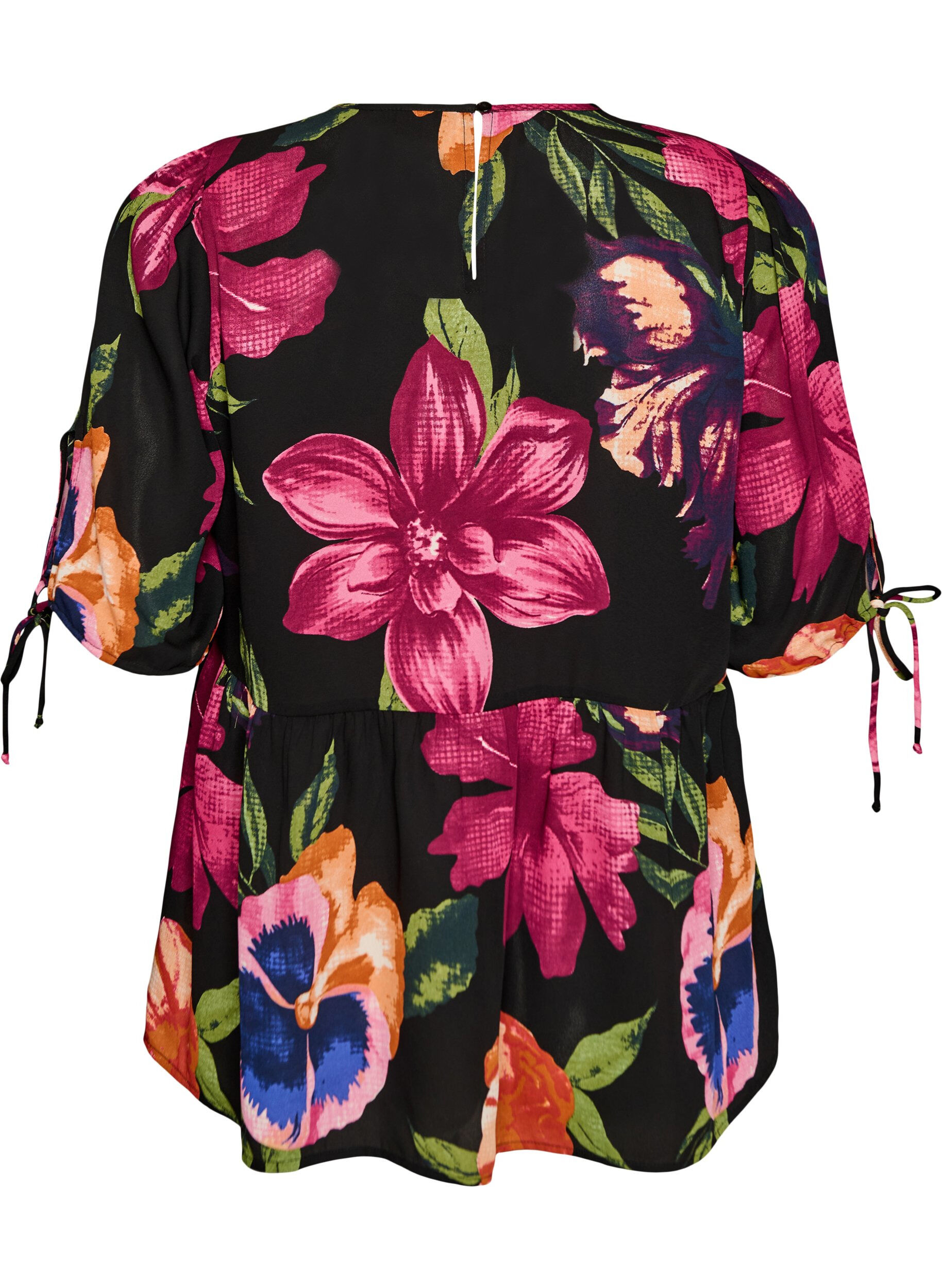 Zizzifashion Blouse with floral print and peplum, Black, Packshot image number 1