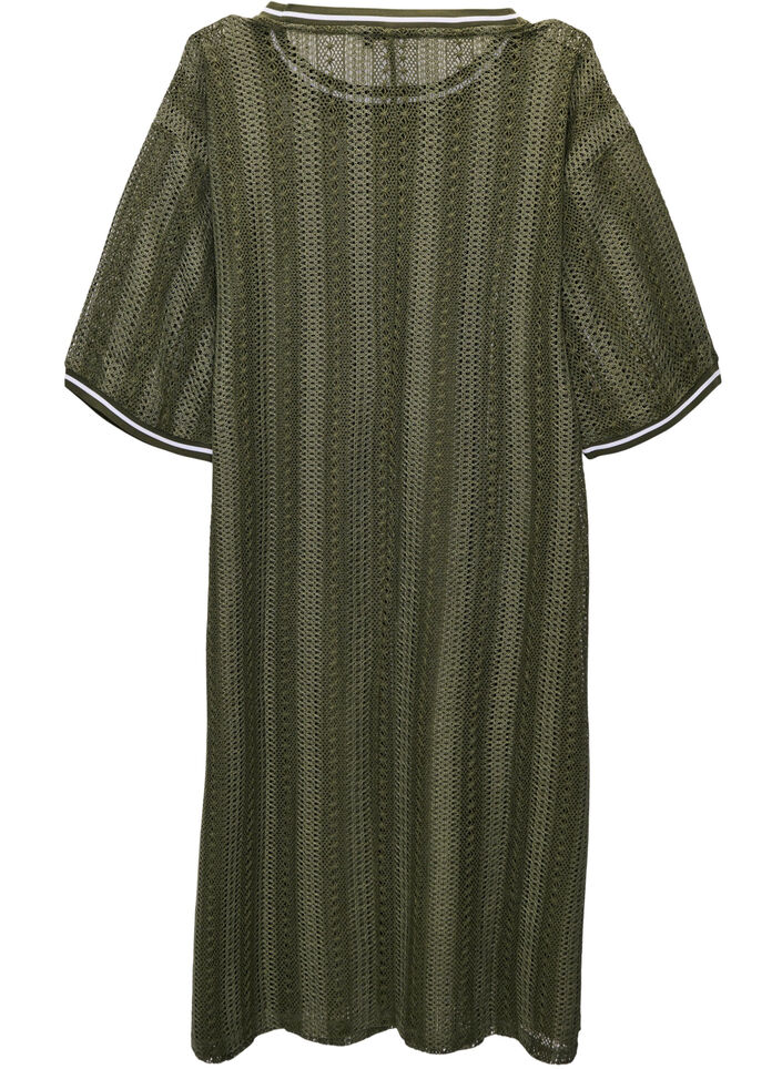 Midi dress with openwork pattern and short sleeves, Green, Packshot