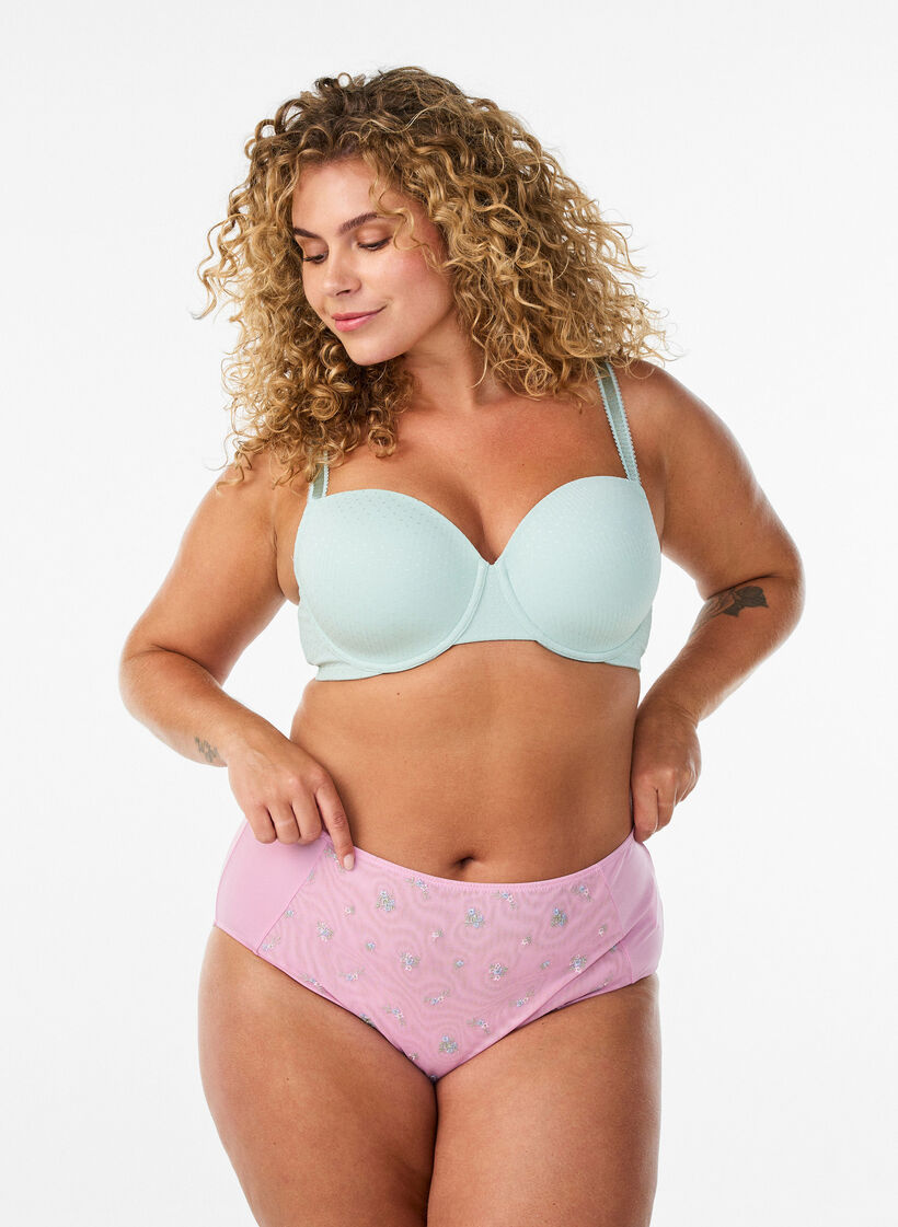 Moulded microfibre bra with a dobby texture, Green, Model image number 1