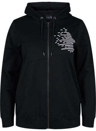 Sweat cardigan with zipper and hood, Black, Packshot image number 0