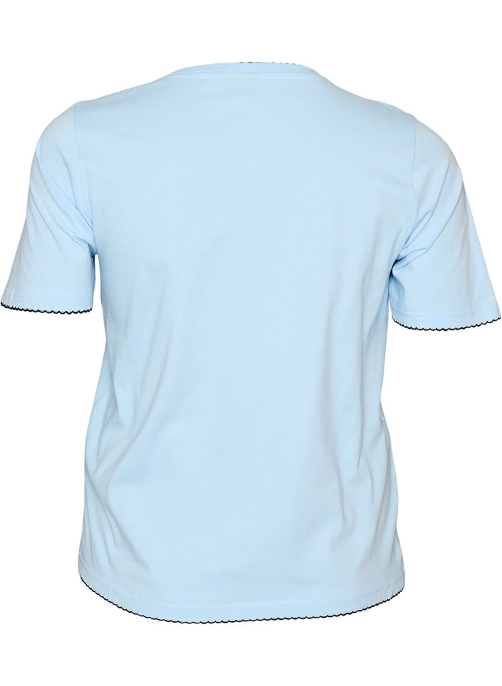 Cotton T-shirt with wavy contrasting edges, Light Blue, Packshot image number 1