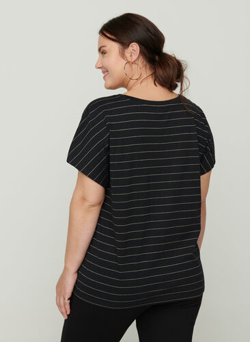 Cotton t-shirt with sparkly stripes, Black w Gold , Model image number 1