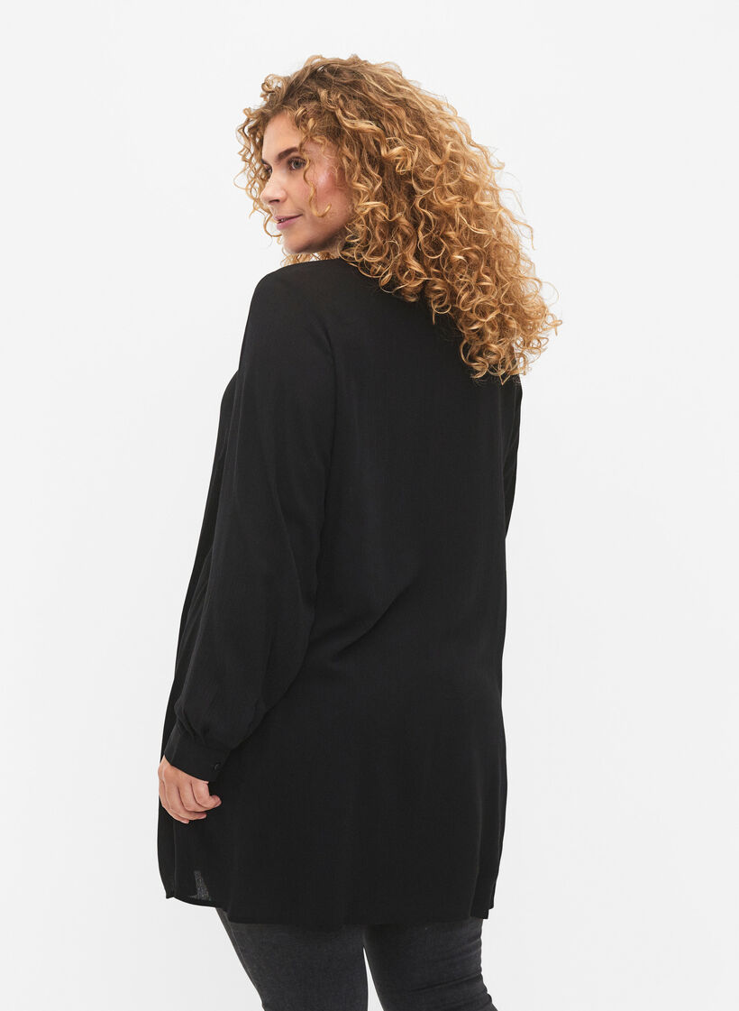 Long viscose shirt with long sleeves, Black, Model image number 2