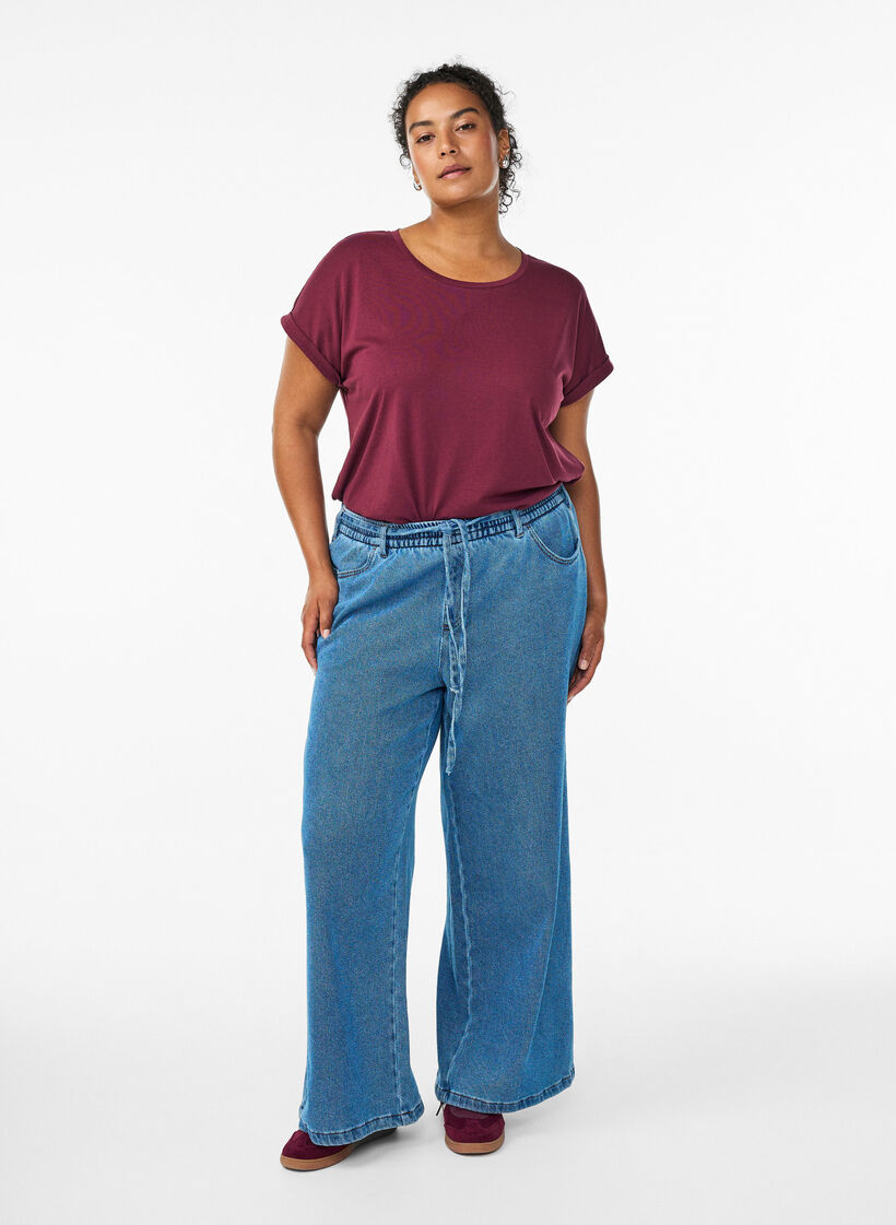 Short-sleeved cotton blend t-shirt, Dark Bordeaux, Model image number 1