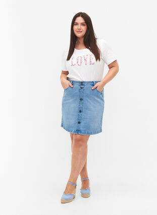 Denim skirt with a-shape, Light blue denim, Model image number 3