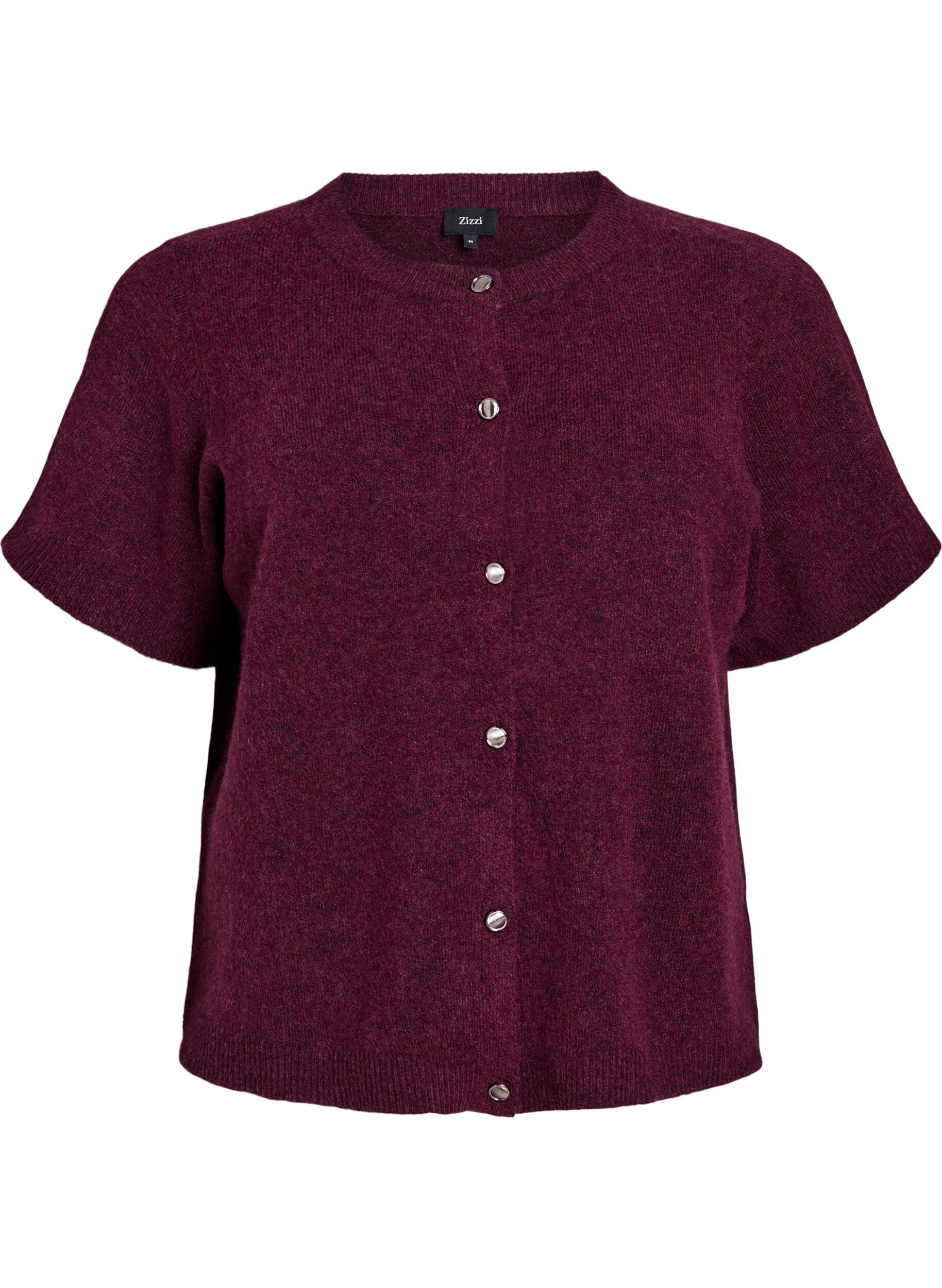 ZizzifashionKnitwear cardigan with short sleeves, Dark Bordeaux, Packshot image number 0