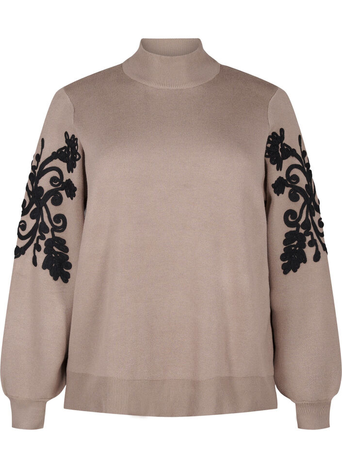 Knitted blouse with embroidery, Desert Taupe Comb, Packshot image number 0