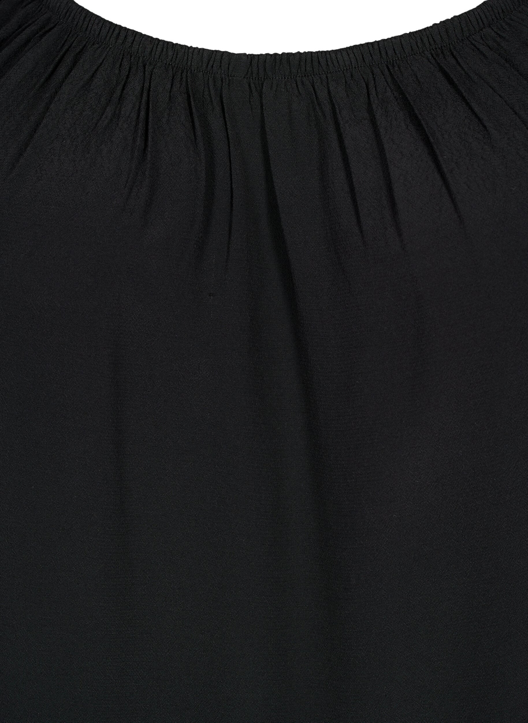 Zizzifashion Plain viscose blouse with short sleeves, Black, Packshot image number 2