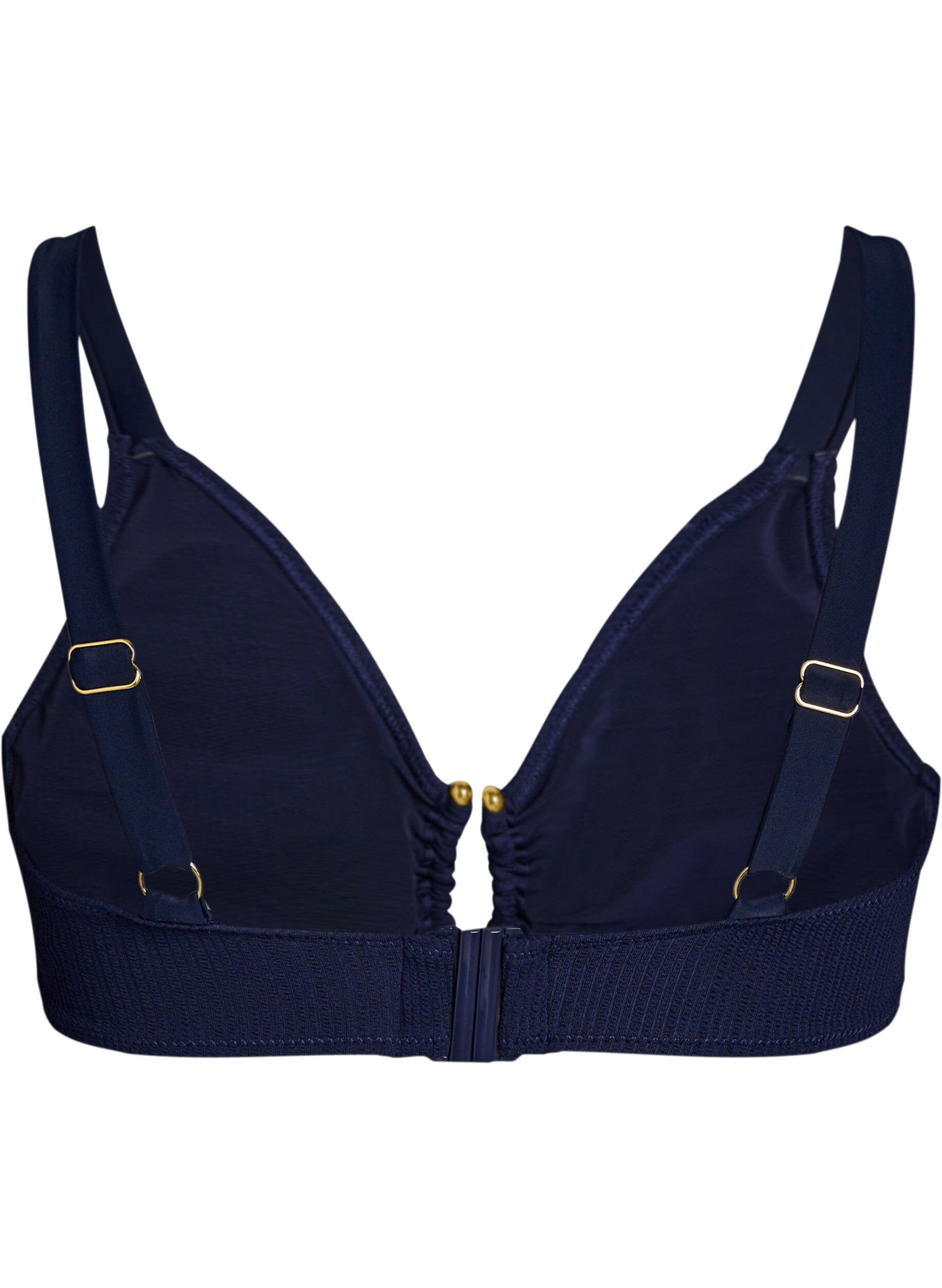 Zizzifashion Textured bikini top with gold detail, Blue, Packshot image number 1