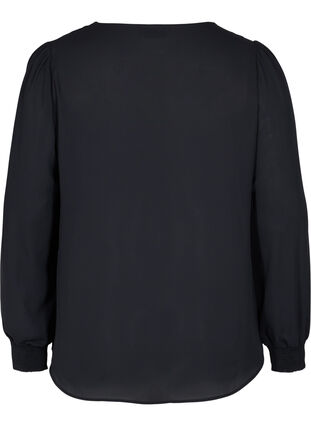 V-neck shirt with smock, Black, Packshot image number 1