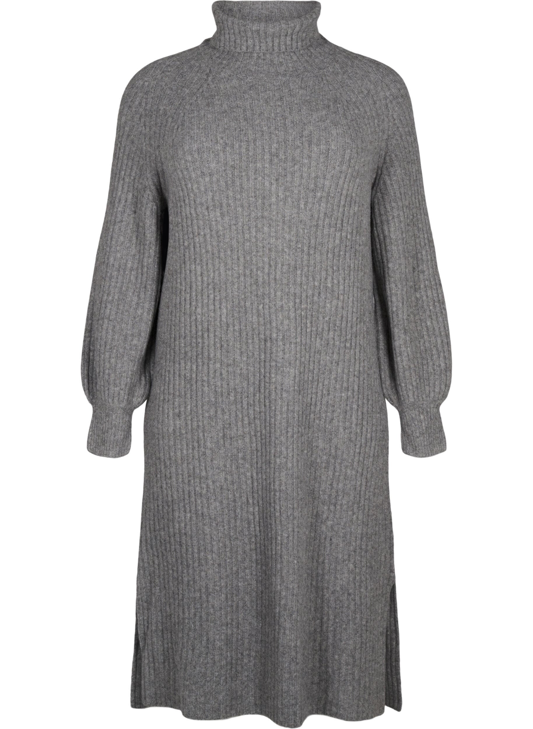 Zizzifashion Long knit dress with turtleneck, Medium Grey Mel., Packshot image number 0