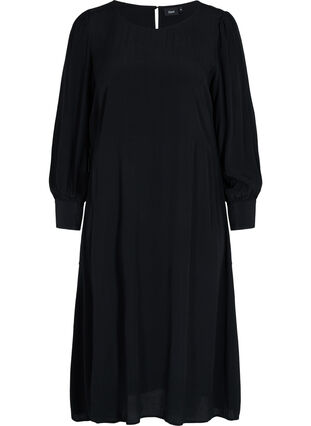 Long viscose blouse with high slit, Black, Packshot image number 0
