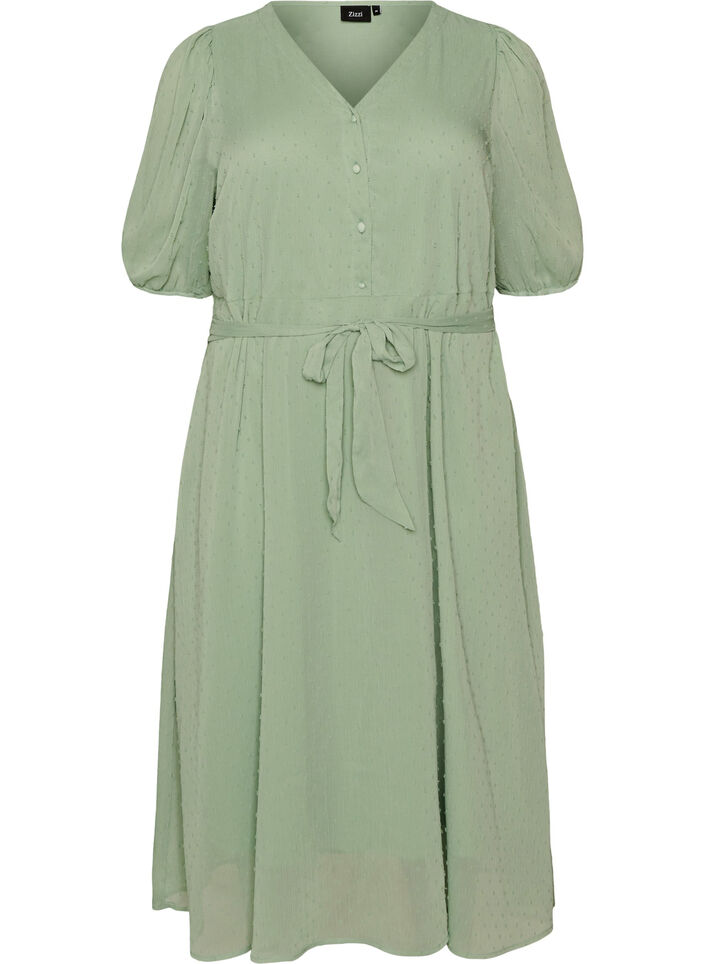 V-neck midi dress with tie fastening, Green, Packshot