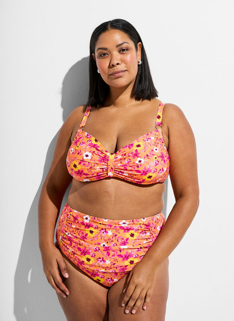 High-waisted bikini bottoms with pattern, Orange, Model image number 0