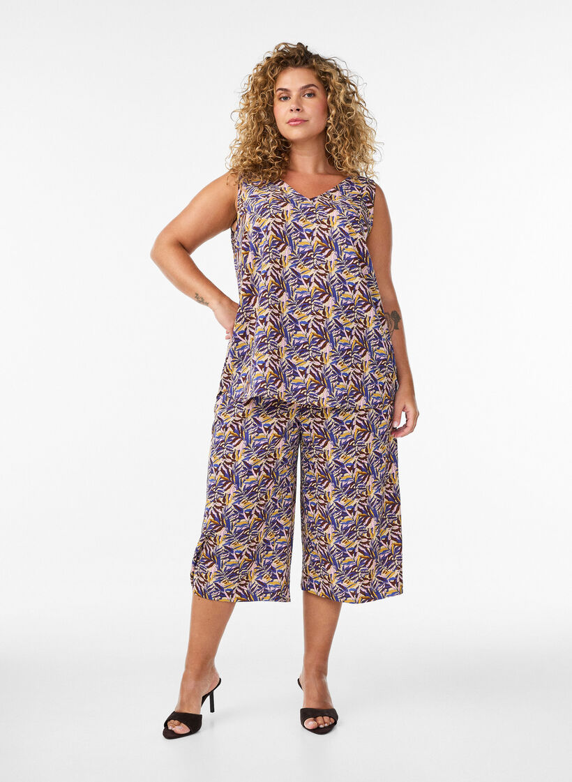 Culotte trousers with print, Beige, Model image number 0