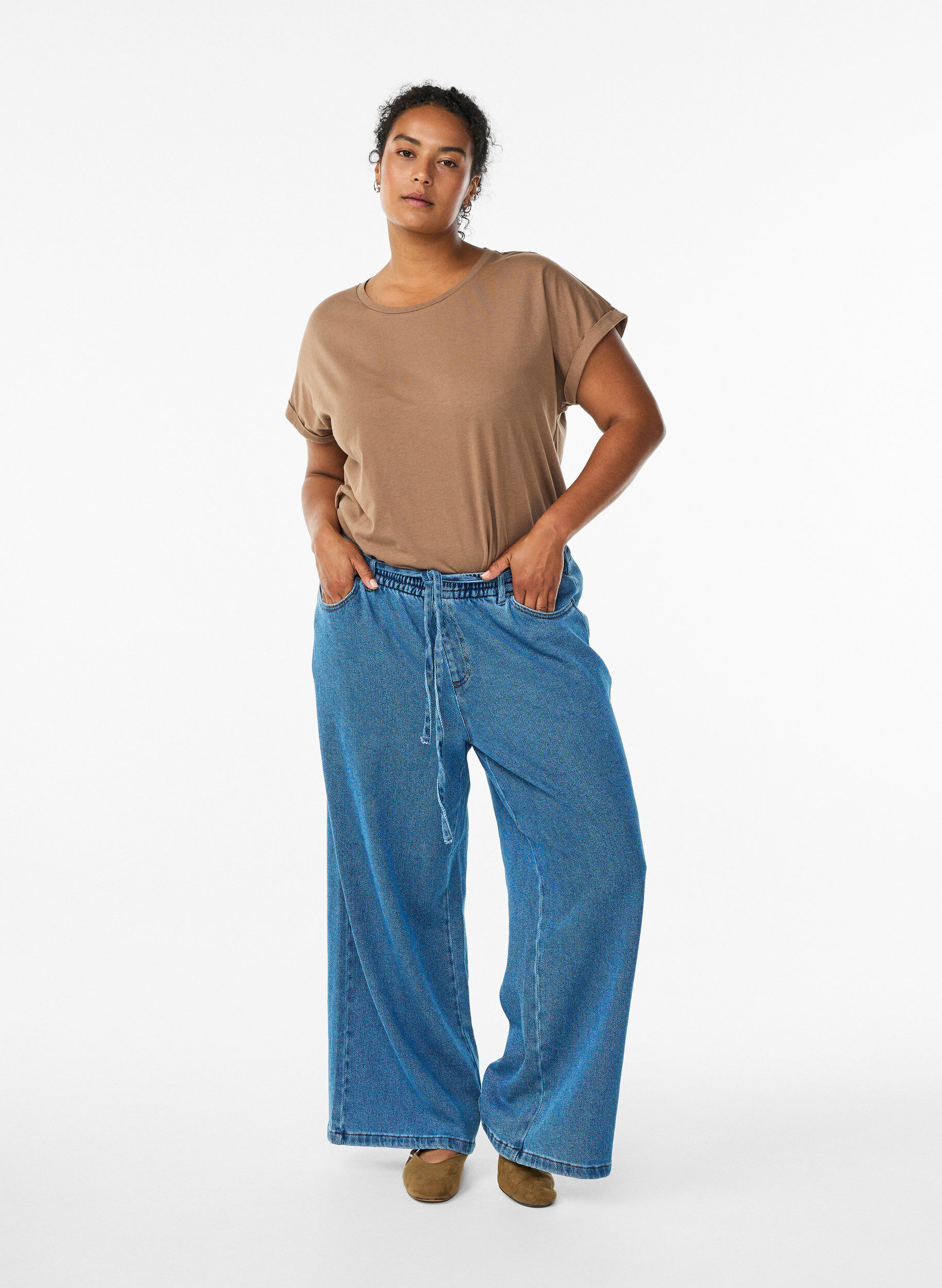 ZizzifashionShort sleeved cotton blend t-shirt, Brown, Model image number 1