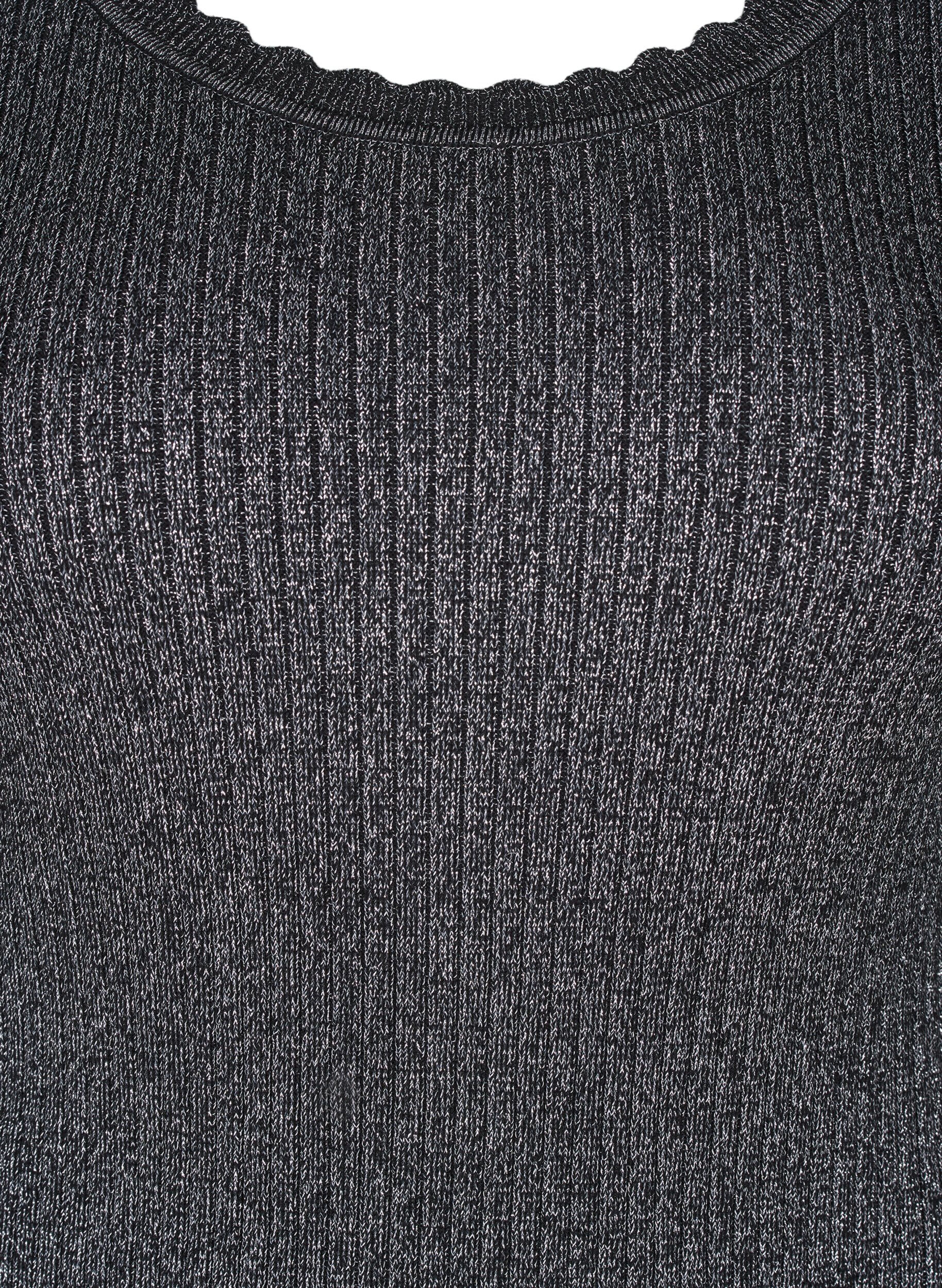 Zizzifashion Close-fitting knitted blouse with glitter thread, Black, Packshot image number 2