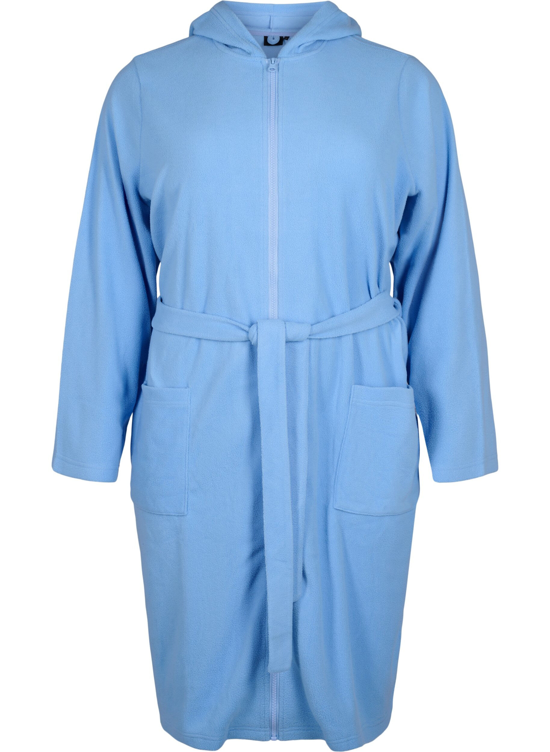 Zizzifashion Morning robe with zipper and hood, Light Blue, Packshot image number 0