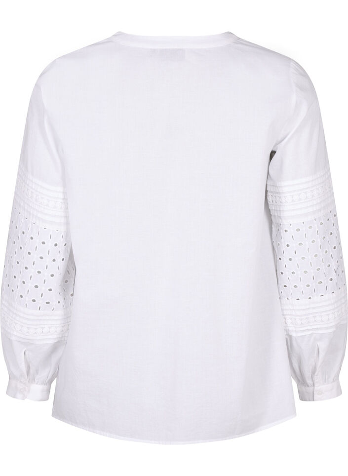 Long sleeve blouse with decorative details, Bright White, Packshot image number 1