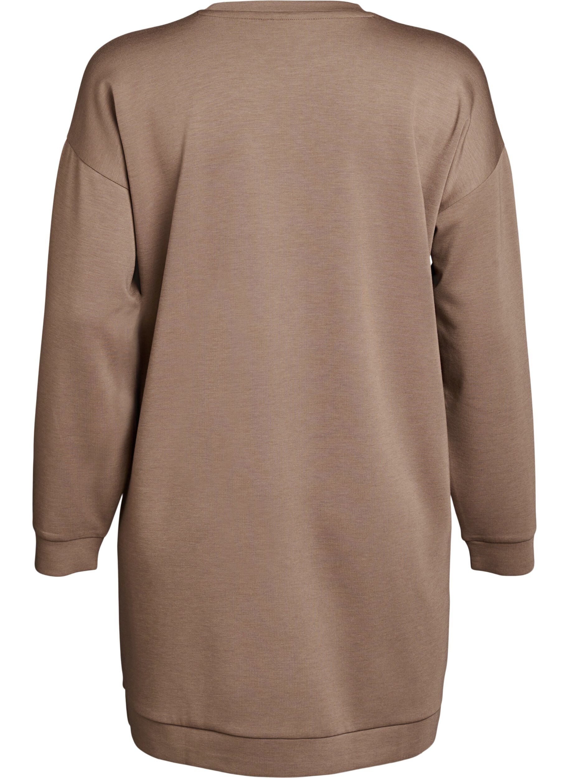 Zizzifashion Short sweatshirt dress in a modal mix, Fossil , Packshot image number 1