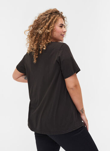 Cotton T-shirt with print, Black ACID WASH, Model image number 1