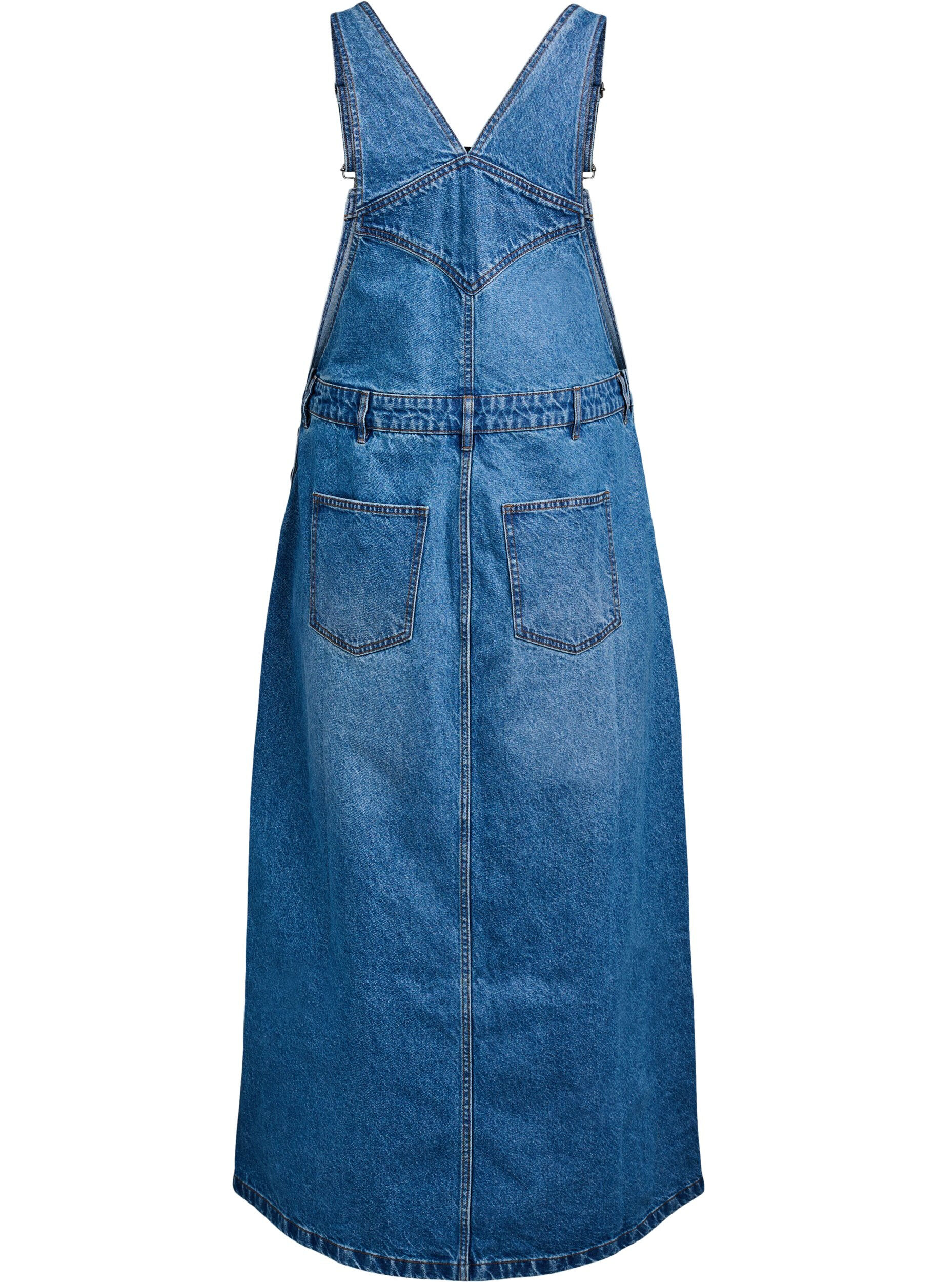 Zizzifashion Midi denim overall dress, Blue Denim, Packshot image number 1