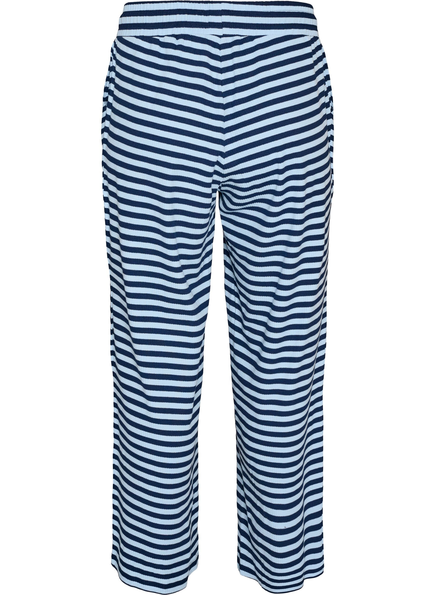 ZizzifashionStriped pyjama bottoms with a high waist and wide legs, Blue, Packshot image number 1