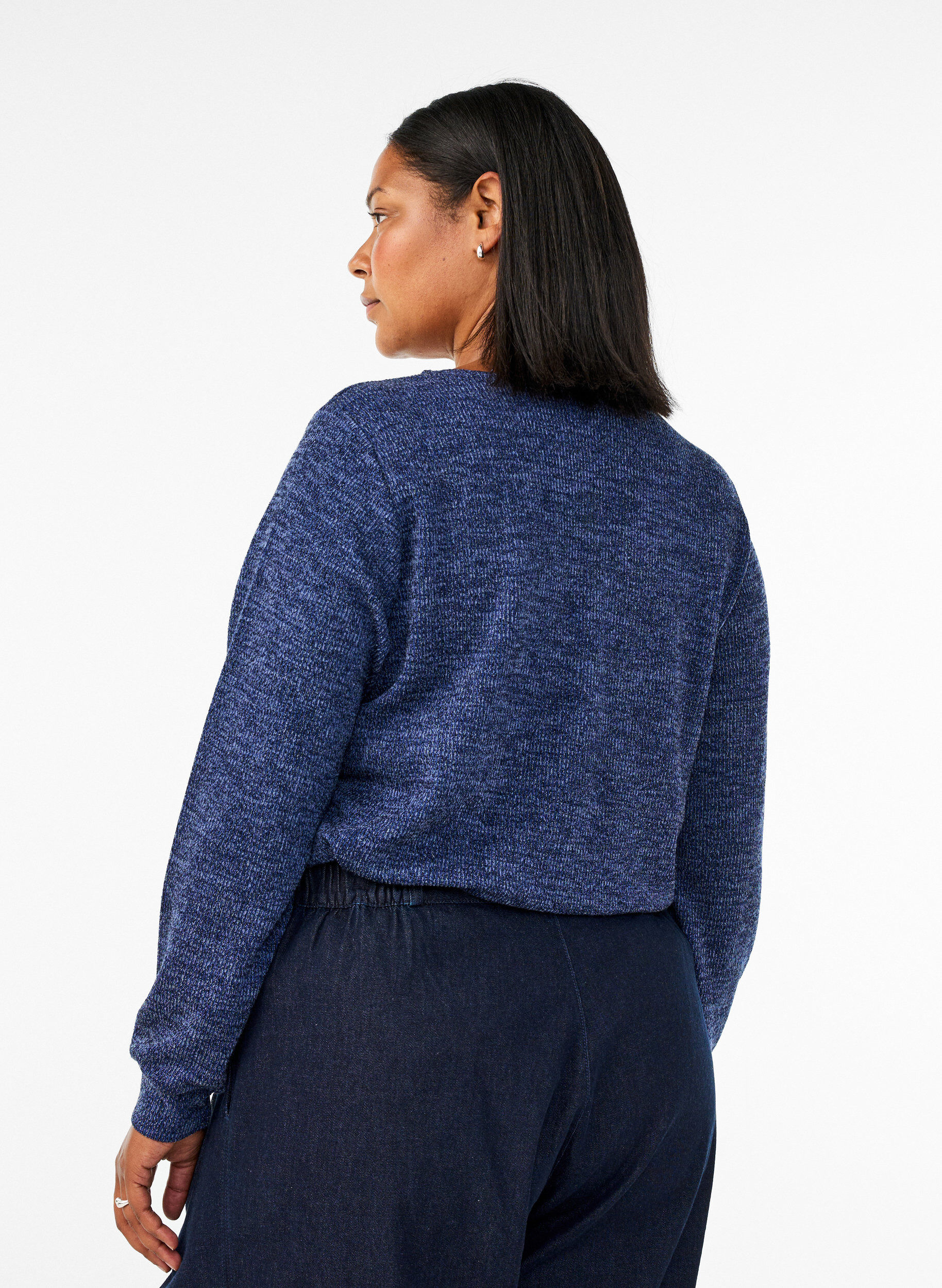 ZizzifashionJersey blouse with a V-neck and long sleeves, Blue, Model image number 2