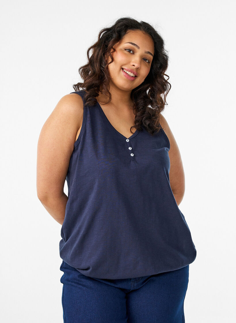 Tank top in organic cotton with V-neck and buttons, Blue, Model image number 0