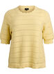 Knitted blouse with a striped openwork pattern and short sleeves, Yellow, Packshot image number 0
