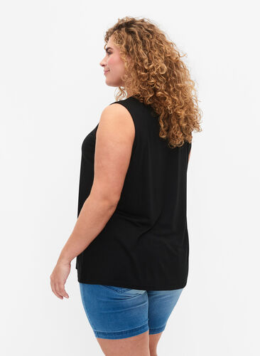 Sleeveless top with lace, Black, Model image number 1
