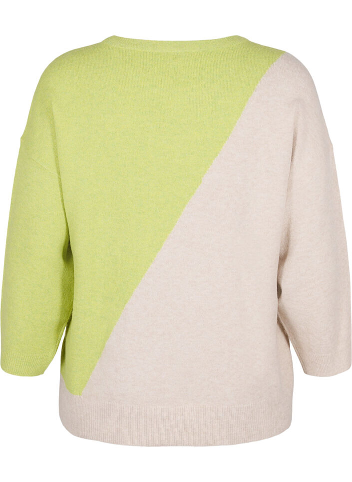 Knitted blouse with round neck and colorblock, Tender Shoots Comb, Packshot image number 1