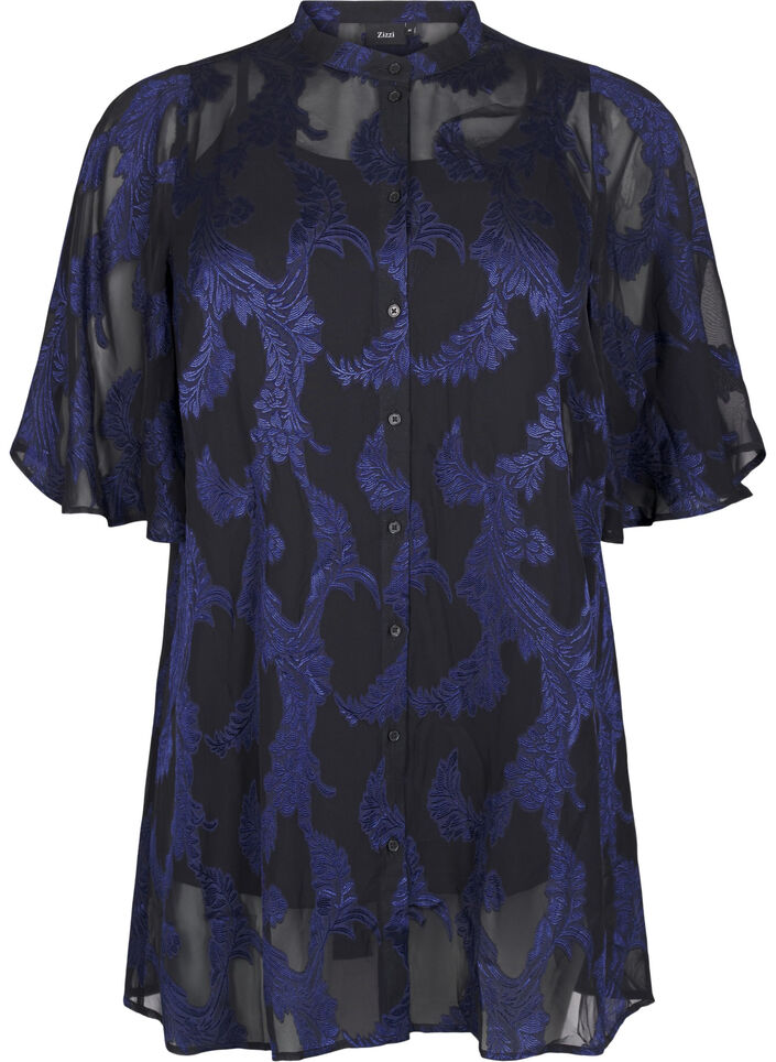 Chiffon tunic with jacquard pattern, Evening Blue, Packshot image number 0