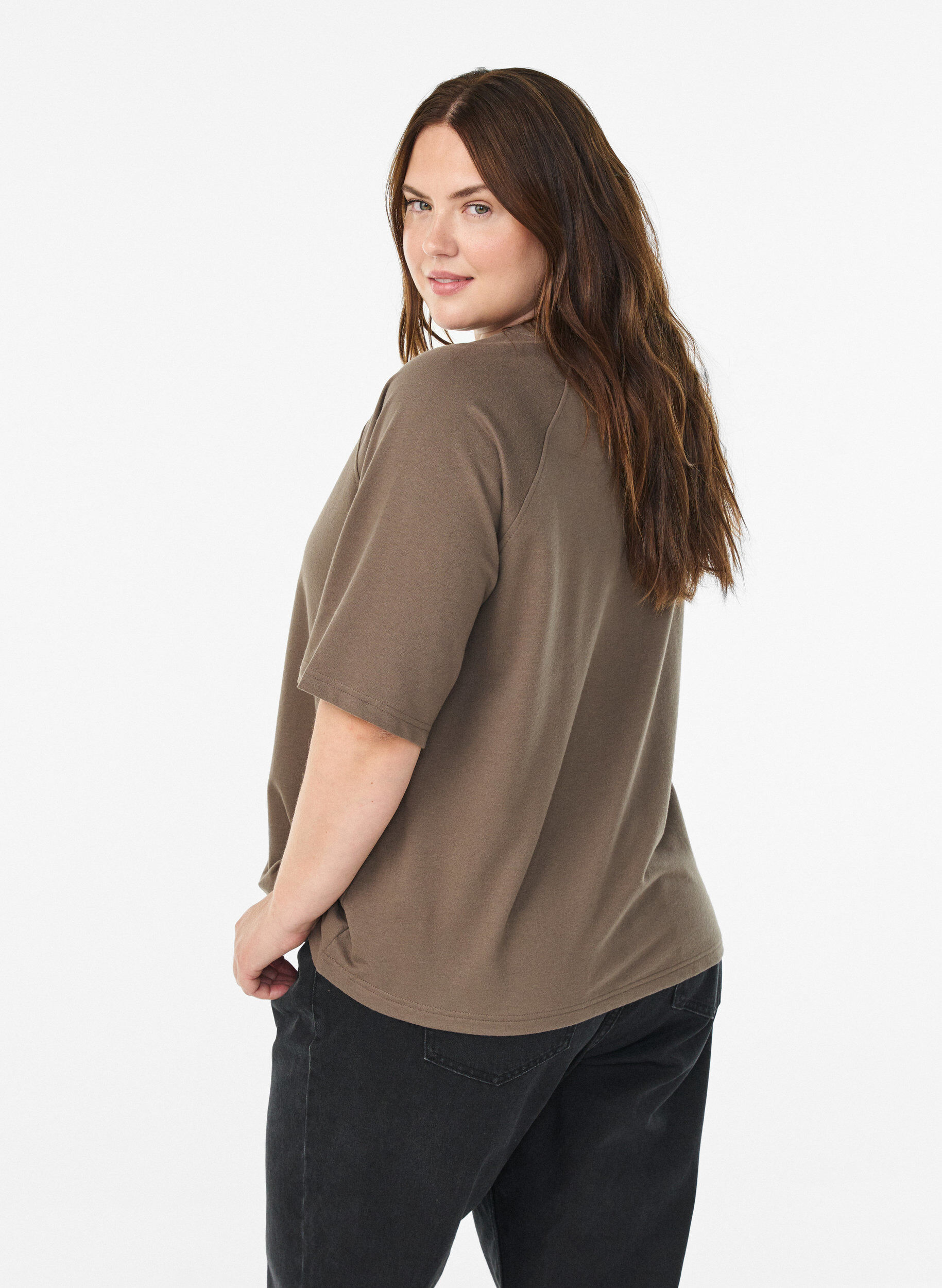 Zizzifashion Jersey blouse with 1/2 raglan sleeves, Brown, Model image number 2