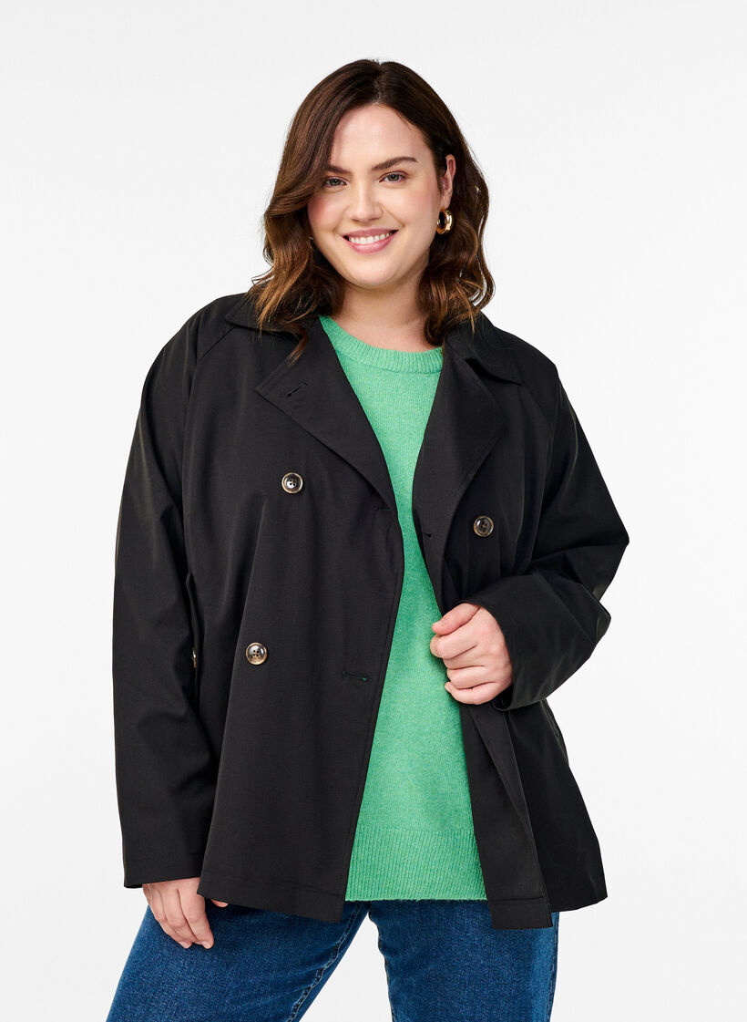 Short trench coat with pockets, Black, Model image number 0