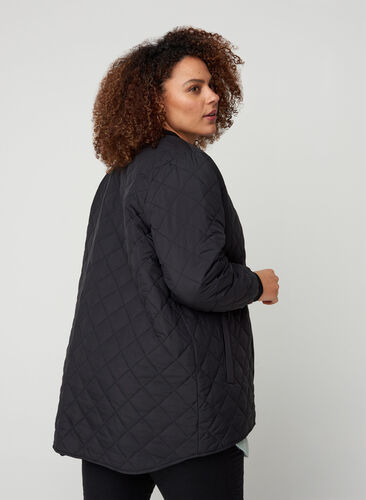 Short quilted jacket with pockets, Black, Model image number 1