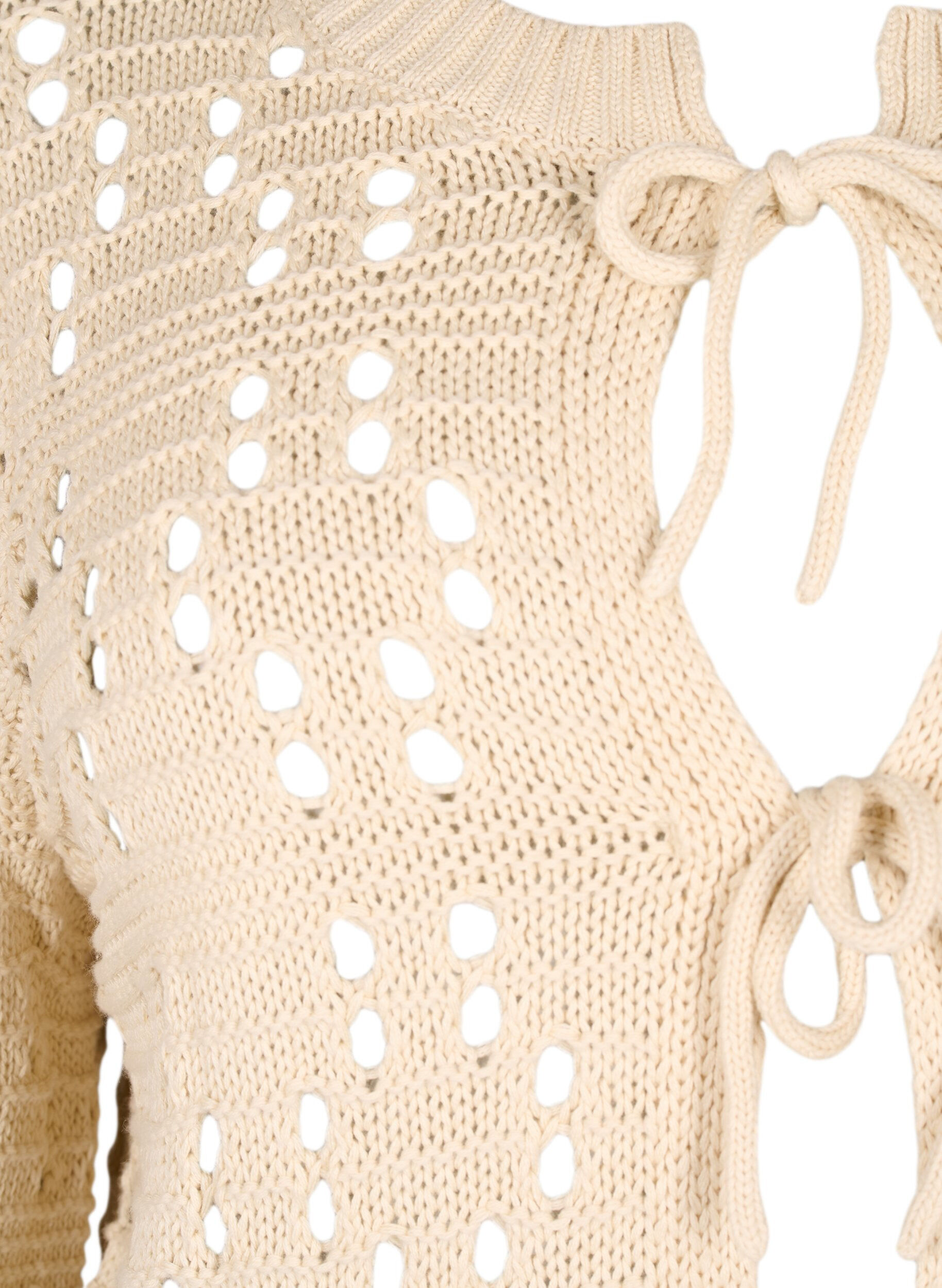 Zizzifashion Knitted cardigan with ties and hole pattern, Birch, Packshot image number 2