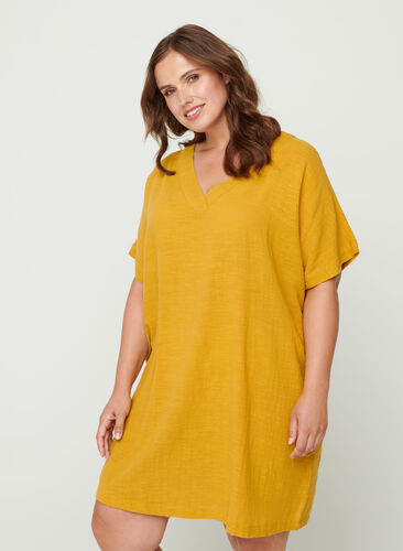 Short-sleeve cotton tunic, Golden Yellow, Model image number 0