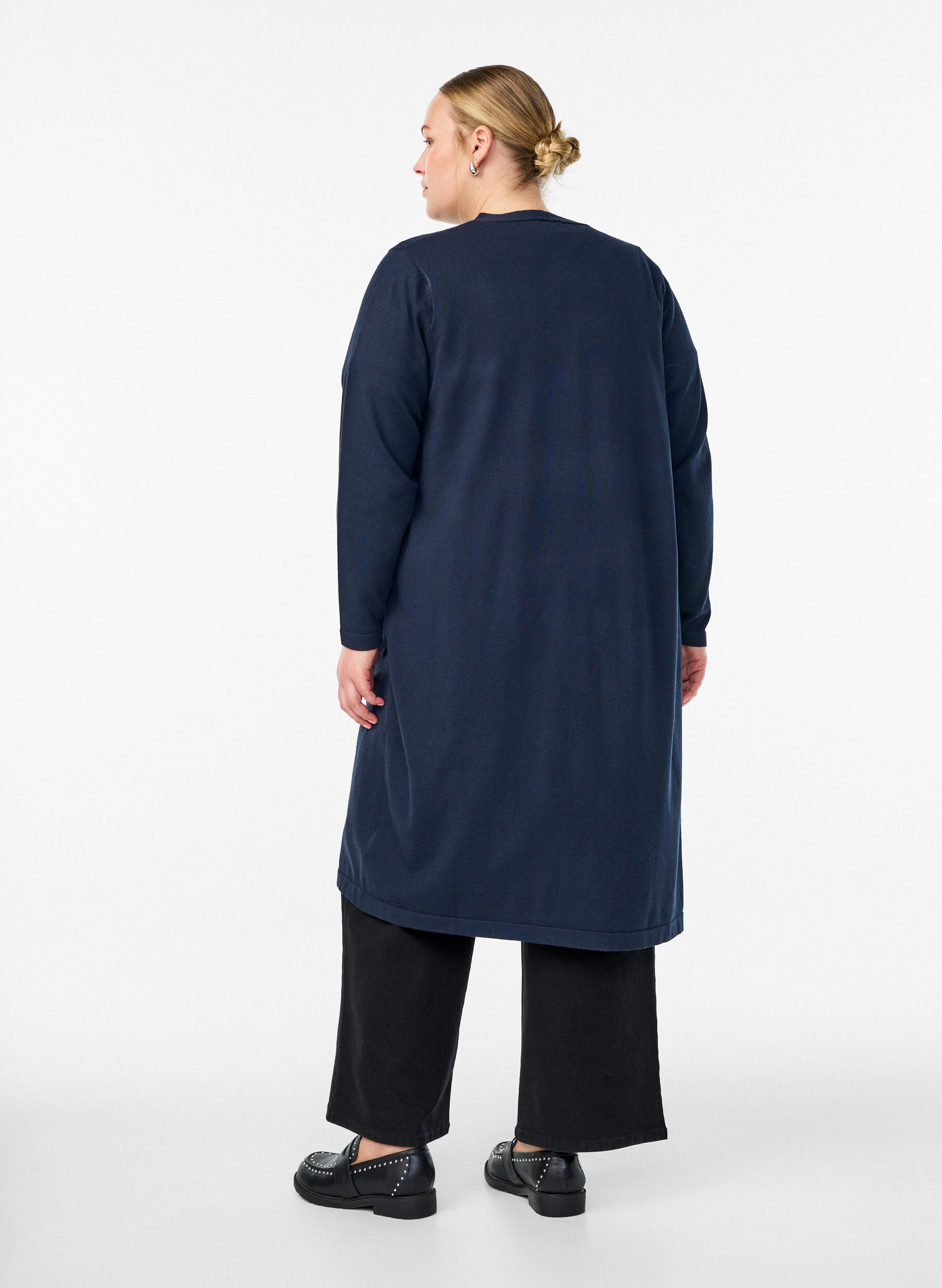 Zizzifashion Long, open cardigan with pockets, Blue, Model image number 1
