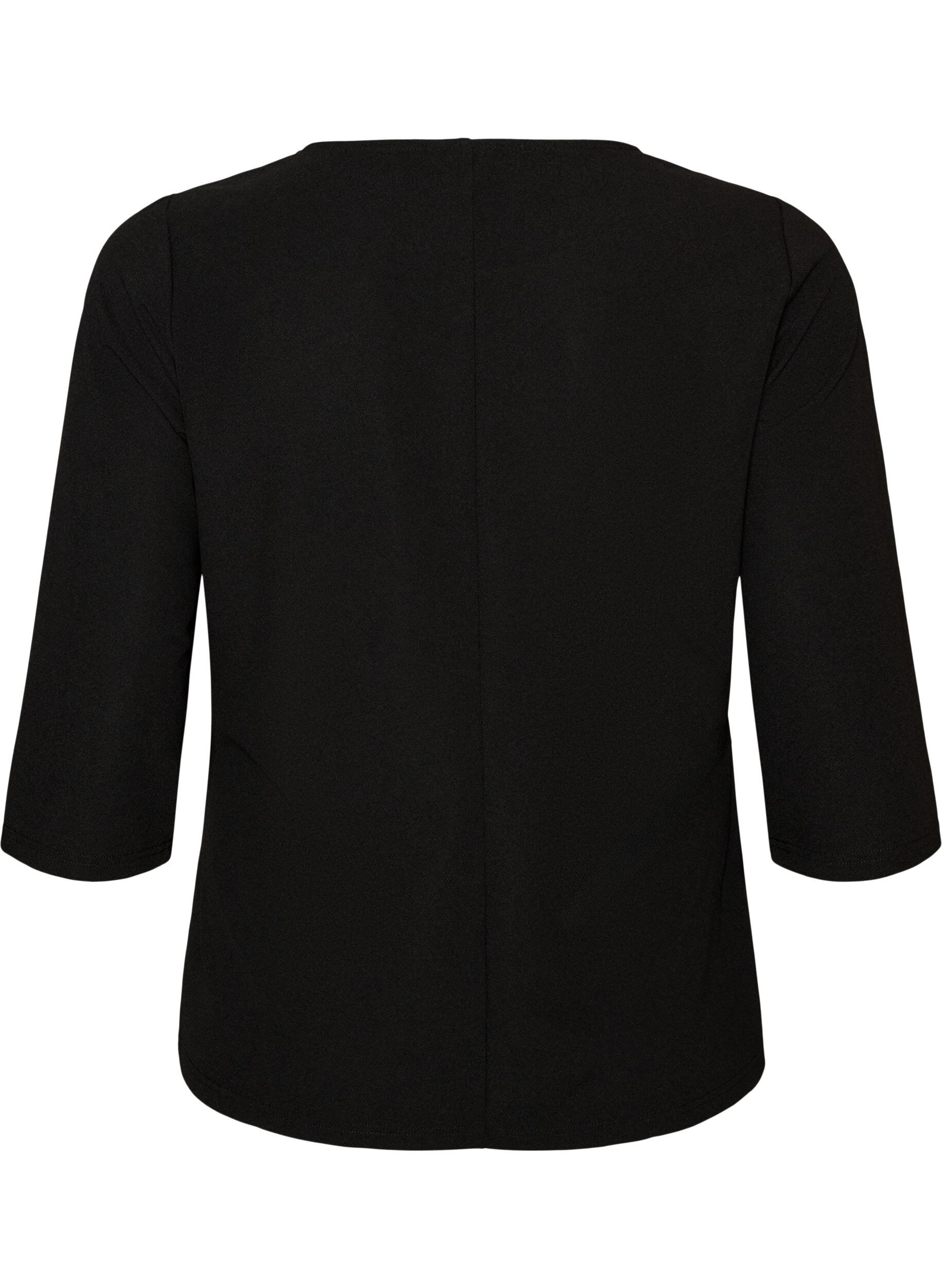 ZizzifashionBlouse with asymmetric draping and 3/4 sleeves, Black, Packshot image number 1