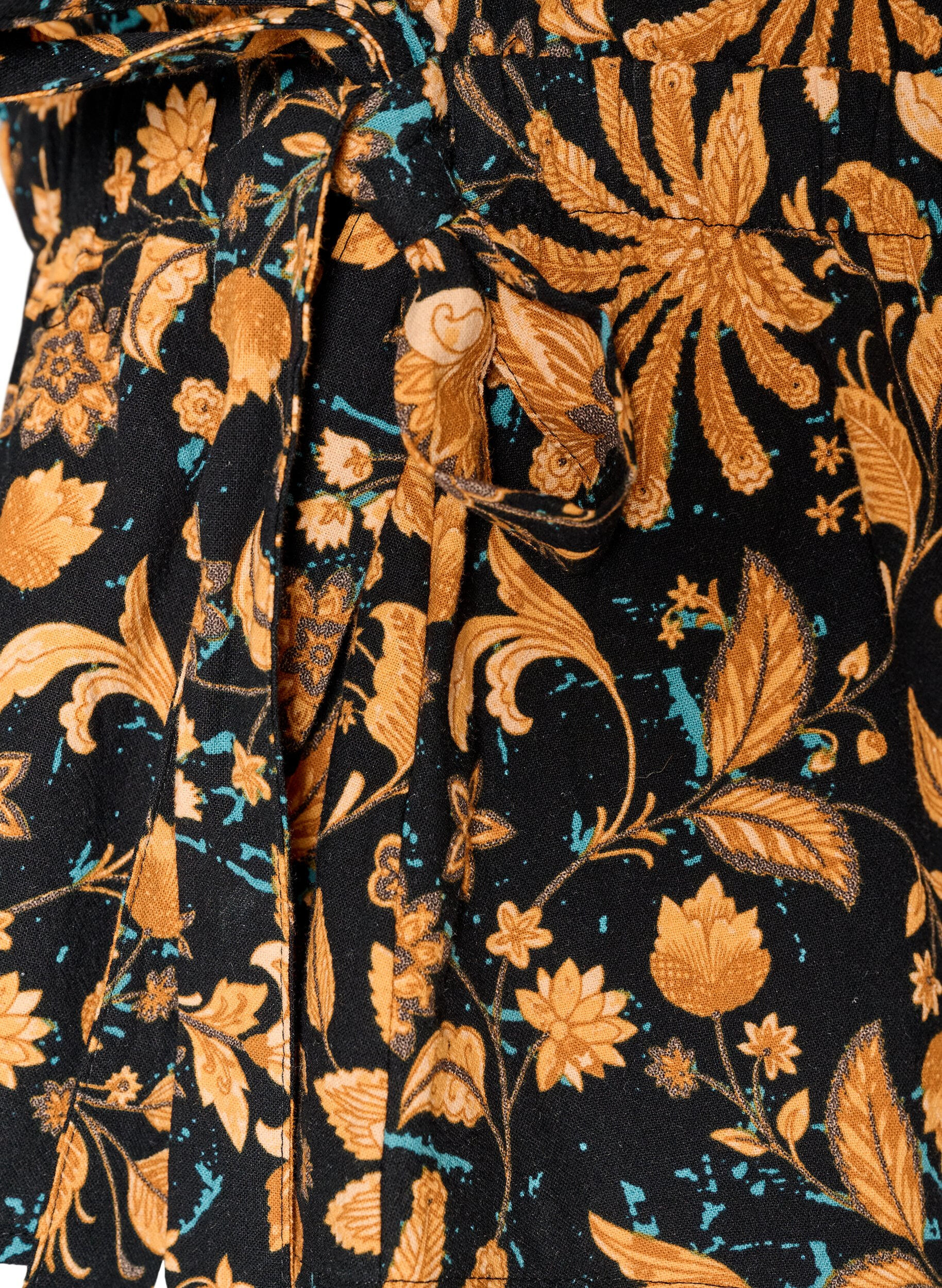 Zizzifashion Floral cotton blouse with tie-fastening, Orange, Packshot image number 3