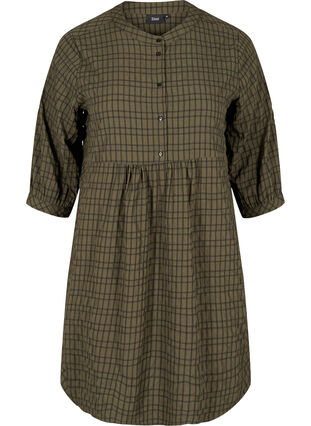 Checkered shirt tunic with 3/4 sleeves, Ivy Green Check, Packshot image number 0