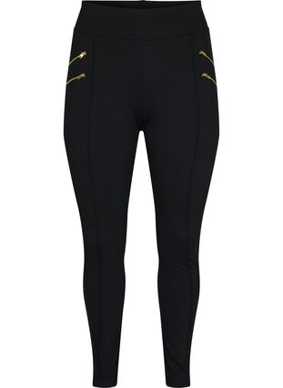 Plain leggings with zip details, Black, Packshot image number 0