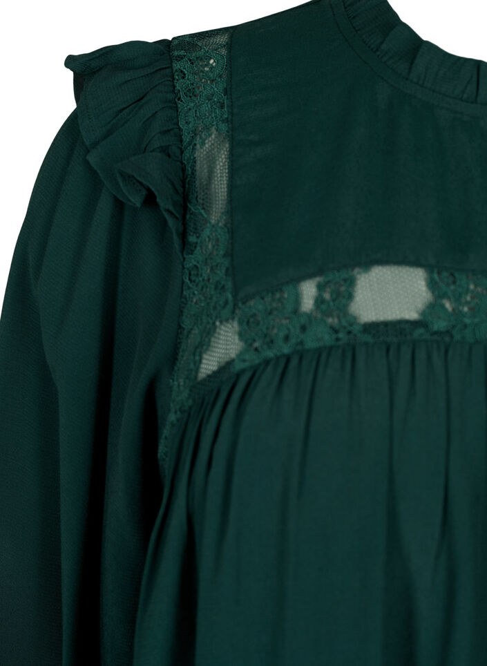 Viscose blouse with frills and lace, Scarab, Packshot image number 3