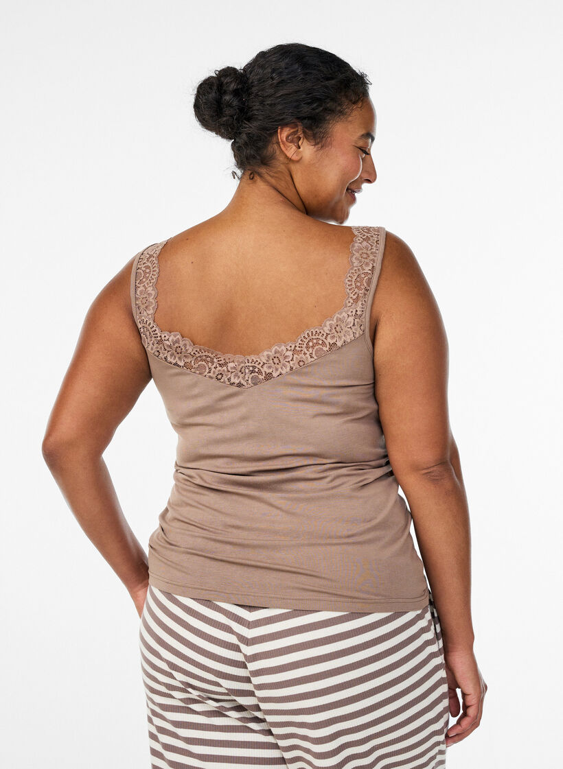 Viscose top with lace edge, Beige, Model image number 2