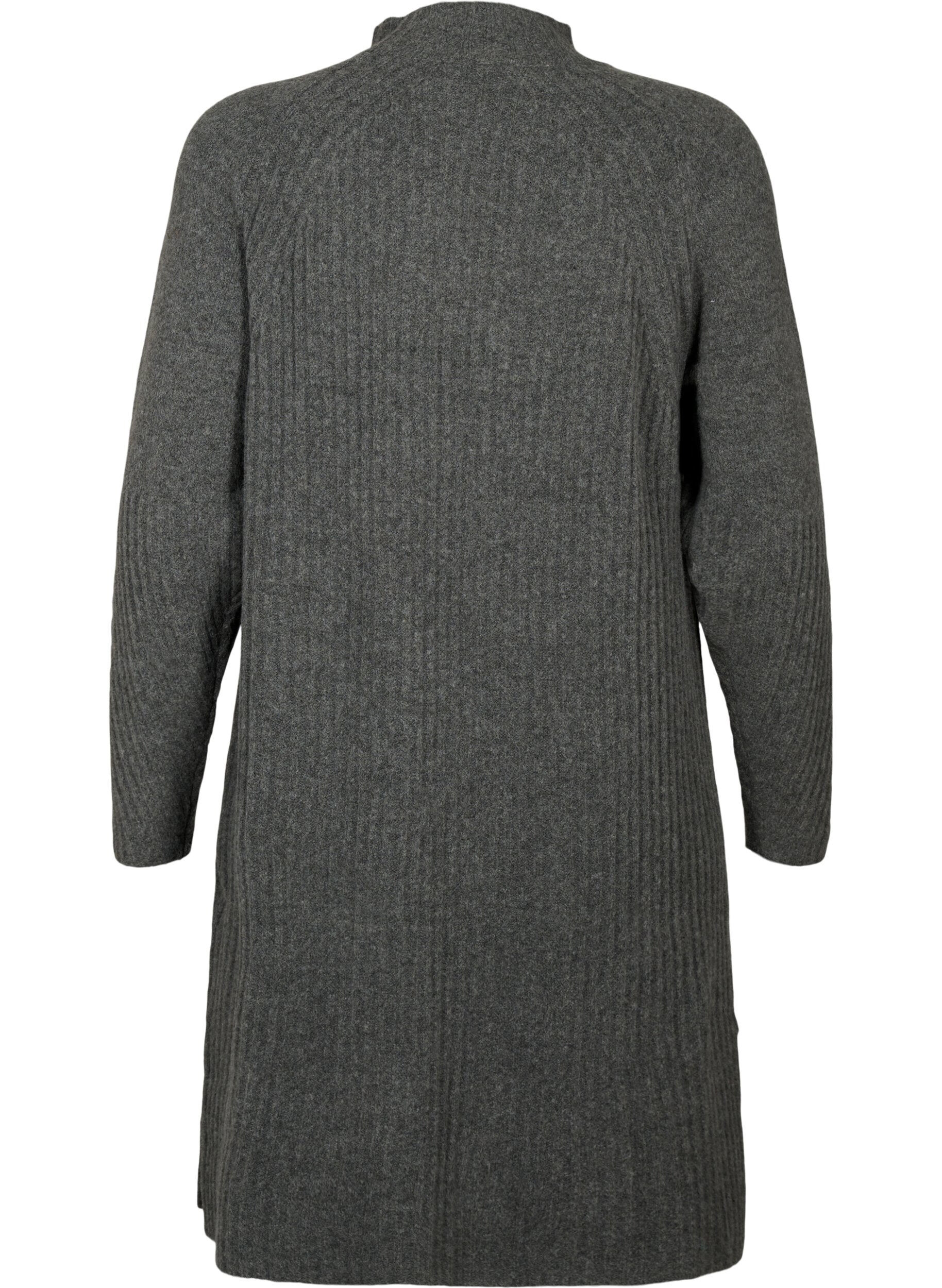 Zizzifashion Ribbed Knit Dress with Turtleneck, Dark Grey Melange, Packshot image number 1