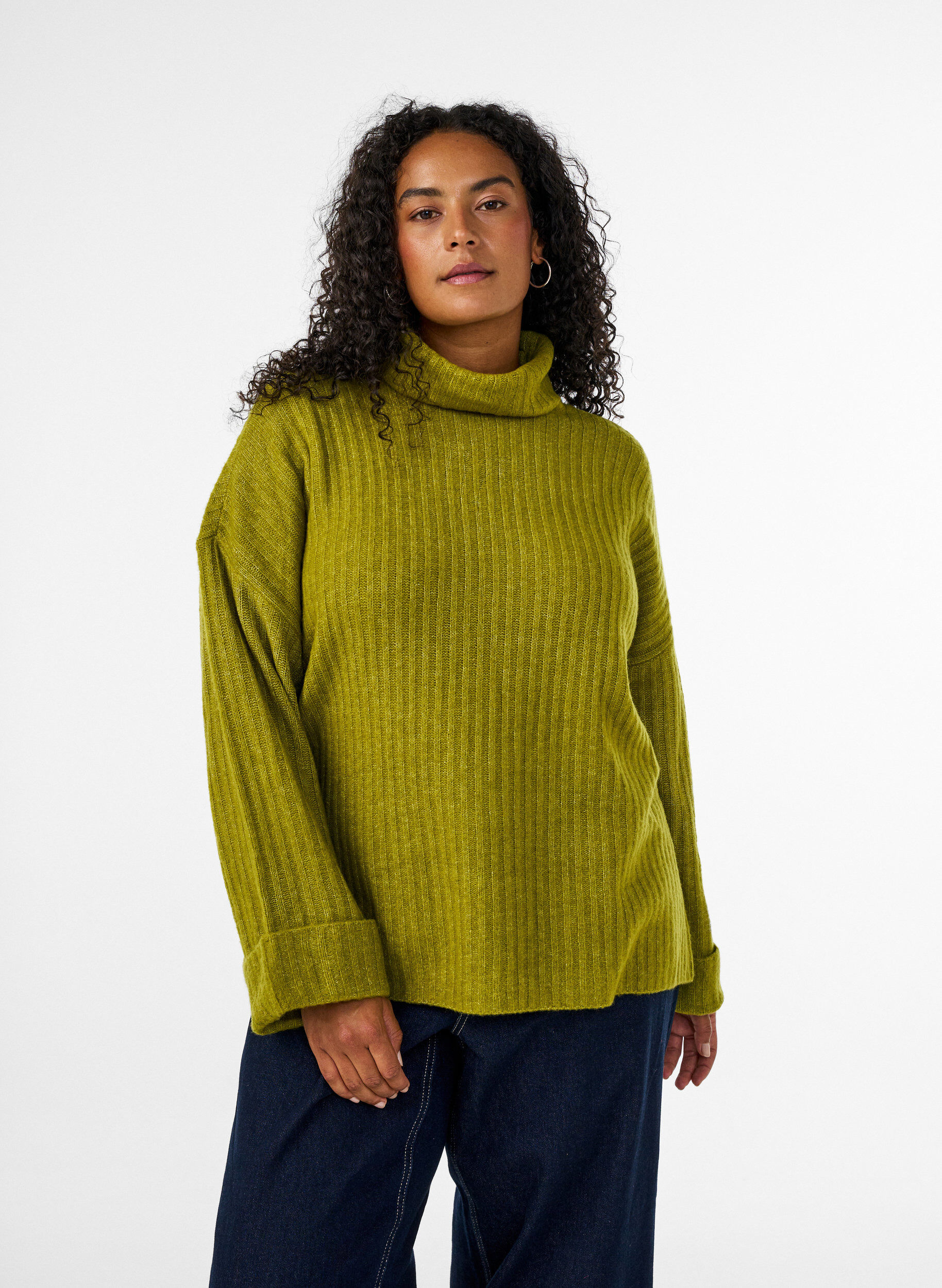 ZizzifashionKnitted top with turtleneck, Green, Model image number 0
