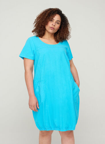 Short-sleeved cotton dress, River Blue, Model image number 0